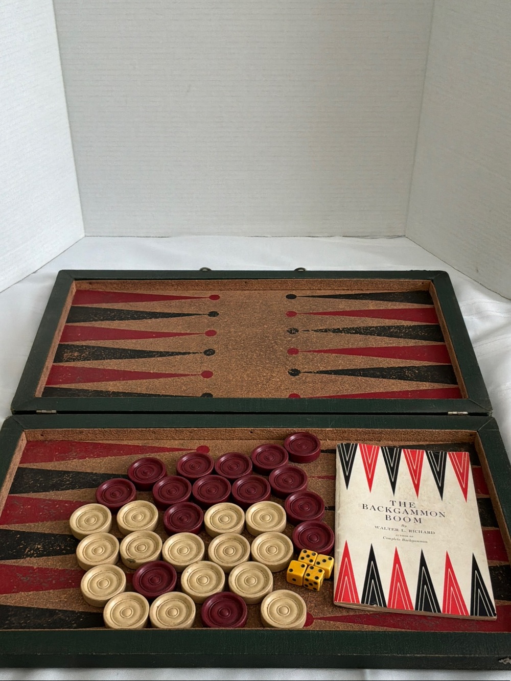 Vintage Backgammon Set with Burgundy and Cream Checkers